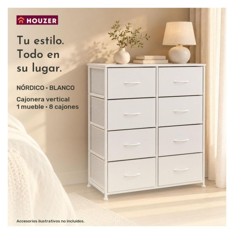 Comoda Cajonera Organizador Vertical 8 Cajones Acero Repisa Nordico