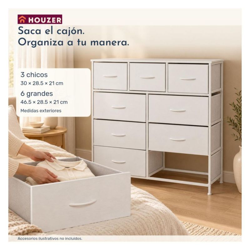 Comoda Cajonera 9 Cajones Almacenamiento Organizador Recamara Nordico
