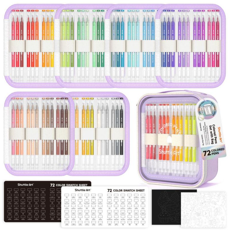 Set de 72 bolígrafos de colores Shuttle Art punta fina de 06 mm