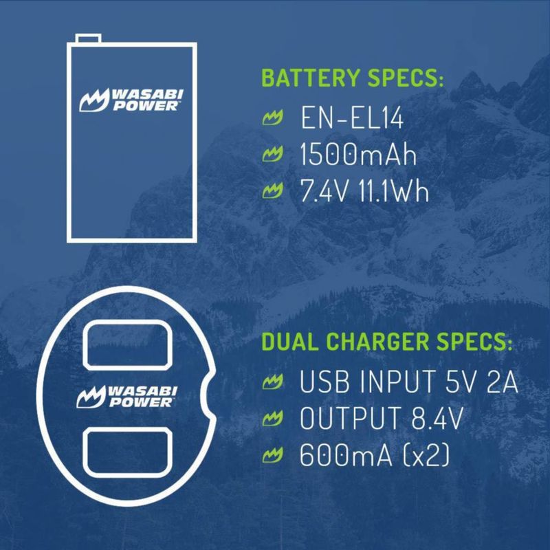 Batería Wasabi Power EN-EL14 (2 unidades) y Cargador Dual USB