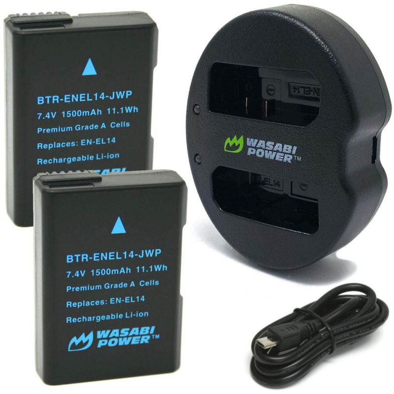 Batería Wasabi Power EN-EL14 (2 unidades) y Cargador Dual USB