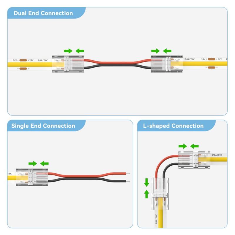 Conectores LED PAUTIX 8 mm 2 pines 20 uds cable de 305 cm