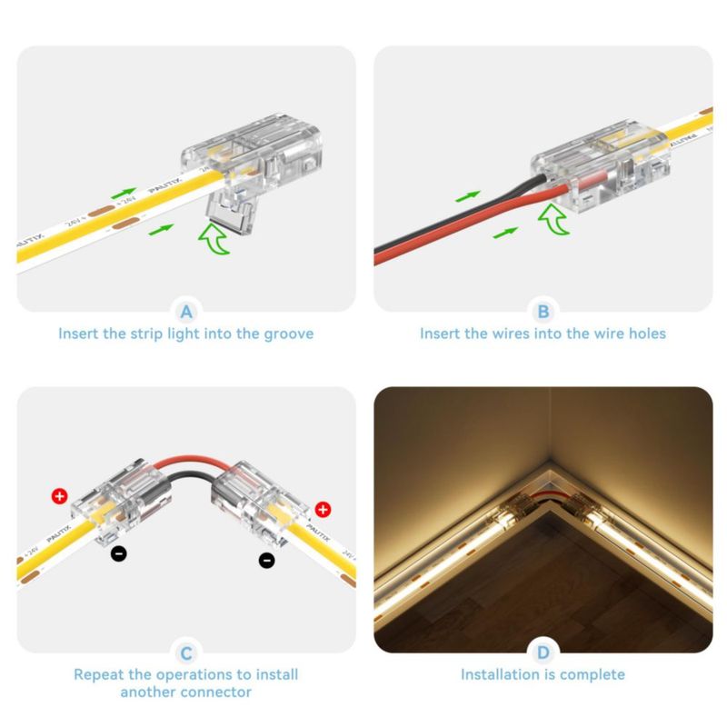 Conectores LED PAUTIX 8 mm 2 pines 20 uds cable de 305 cm