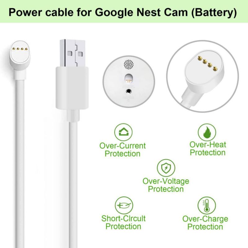Cable de carga WOFTD Cable de alimentación para Google Nest Cam paquete de 2