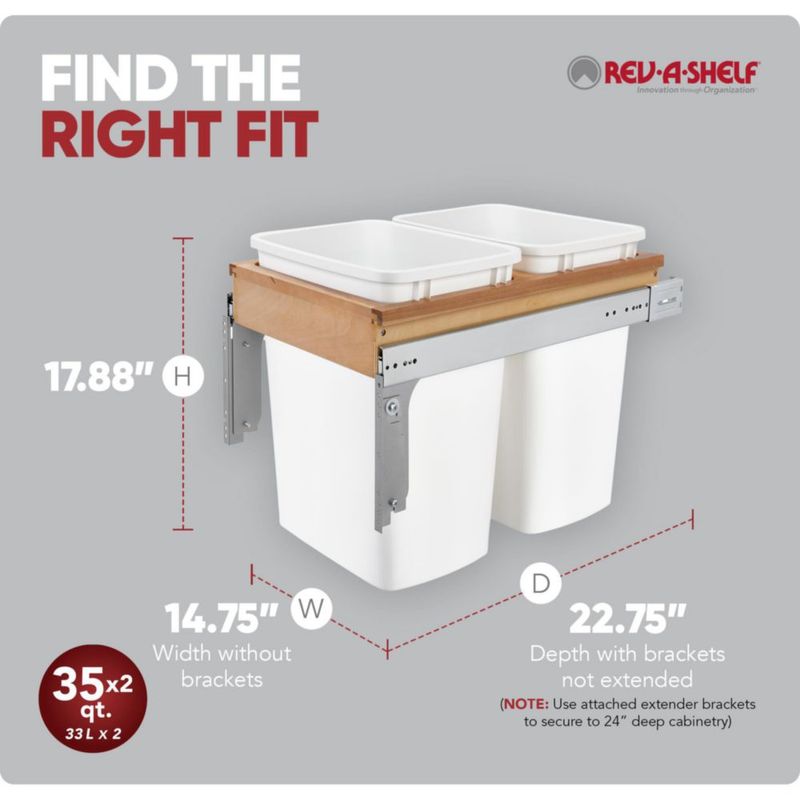 Cestos de basura Rev-A-Shelf 35 qt doble extracción color blanco