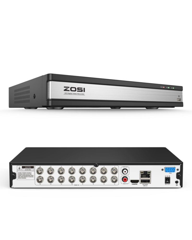 DVR ZOSI H.265+ 1080P de 16 canales con detección de personas y vehículos por IA