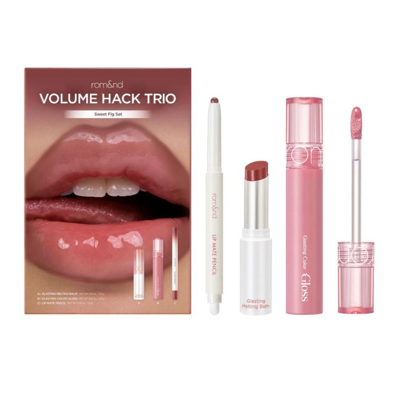 Kit 3 en 1 Lip Trio rom&nd Volume Hack Sweet Fig