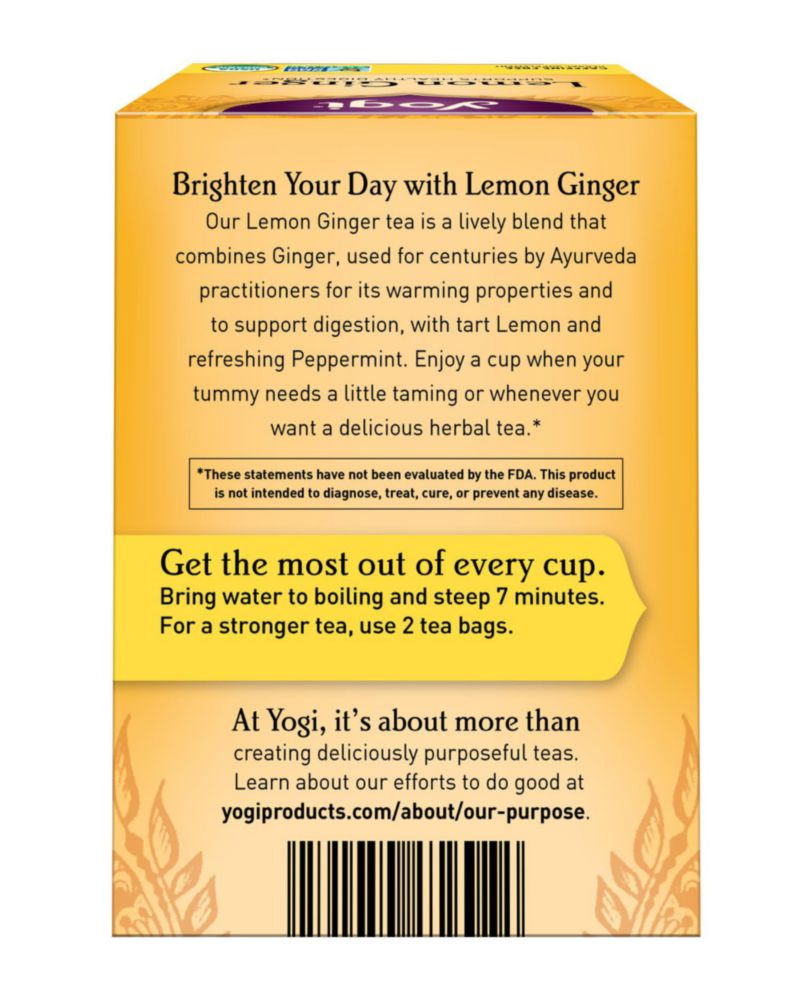 Té Yogi Limón y Jengibre Orgánico Sin Cafeína 16 Bolsitas