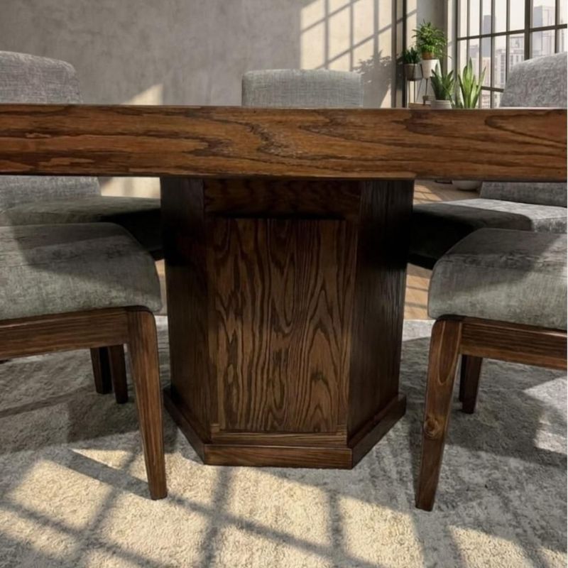 Comedor cómodo de madera hexagonal con 6 sillas color gris
