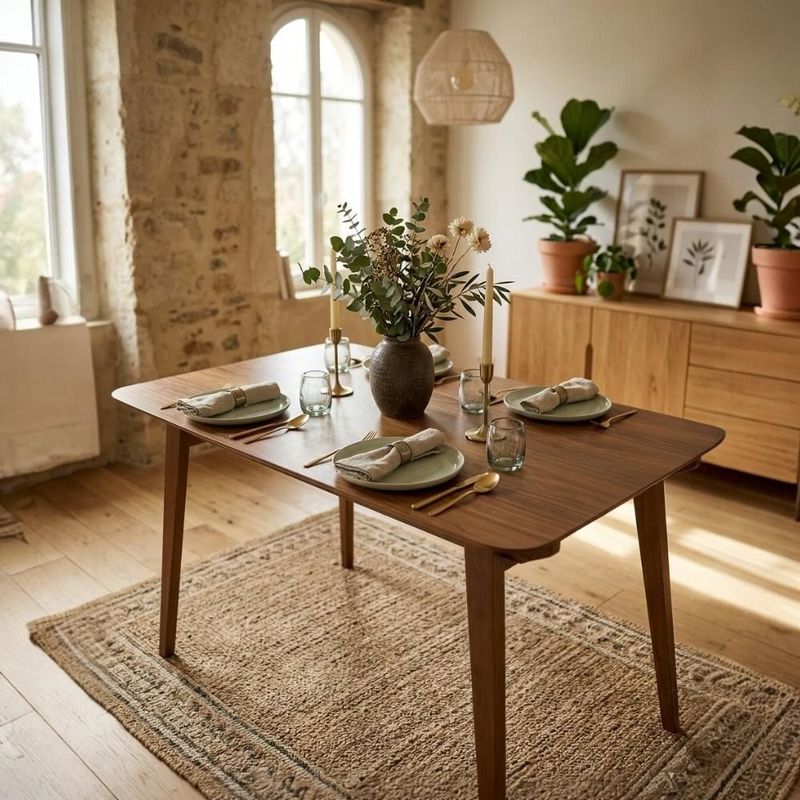 Comedor moderno rectangular de madera con 4 sillas color beige