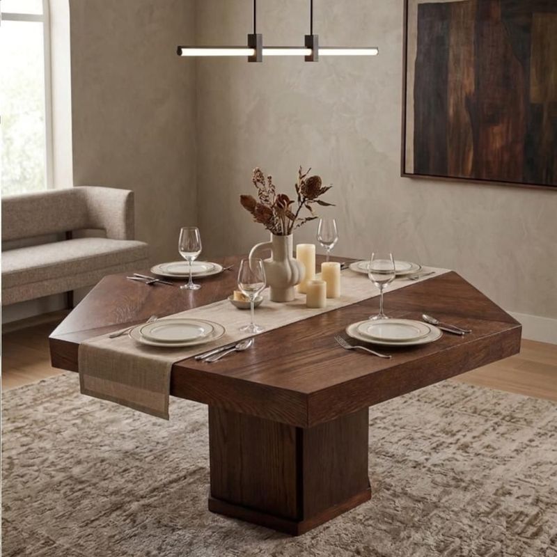 Comedor de madera hexagonal con 6 sillas color beige
