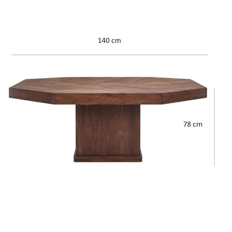 Comedor de madera hexagonal con 6 sillas color beige