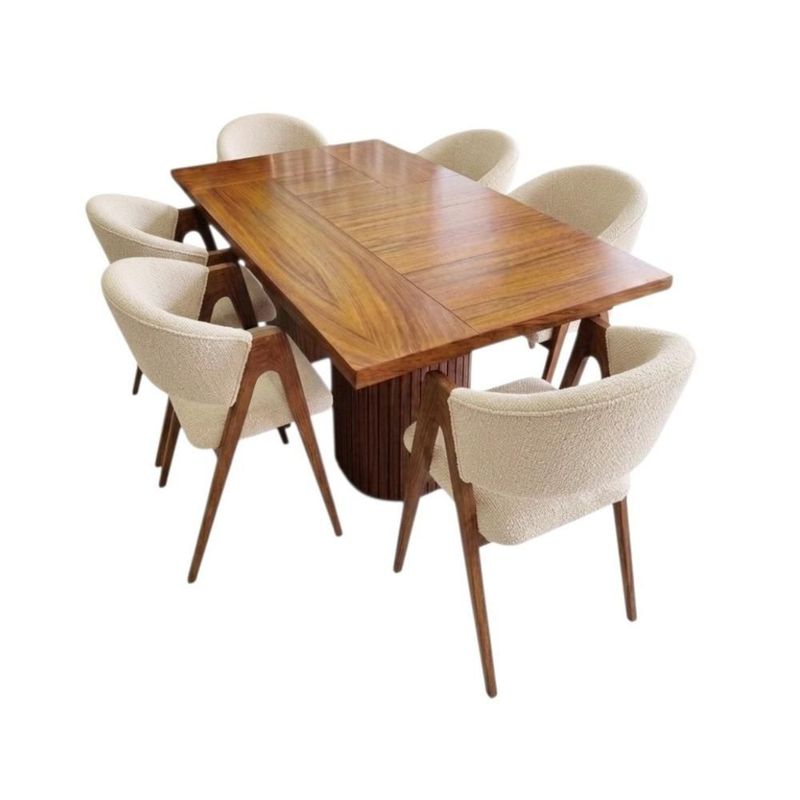 Comedor moderno rectangular de madera con 6 sillas color beige