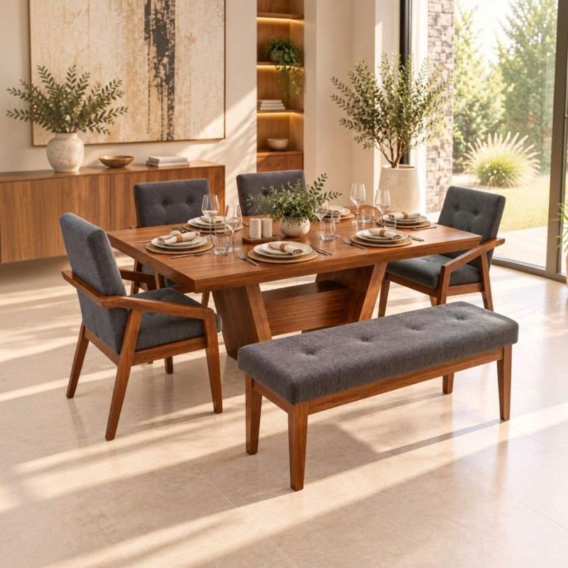 Comedor moderno con mesa rectangular para 6 personas color gris oscuro