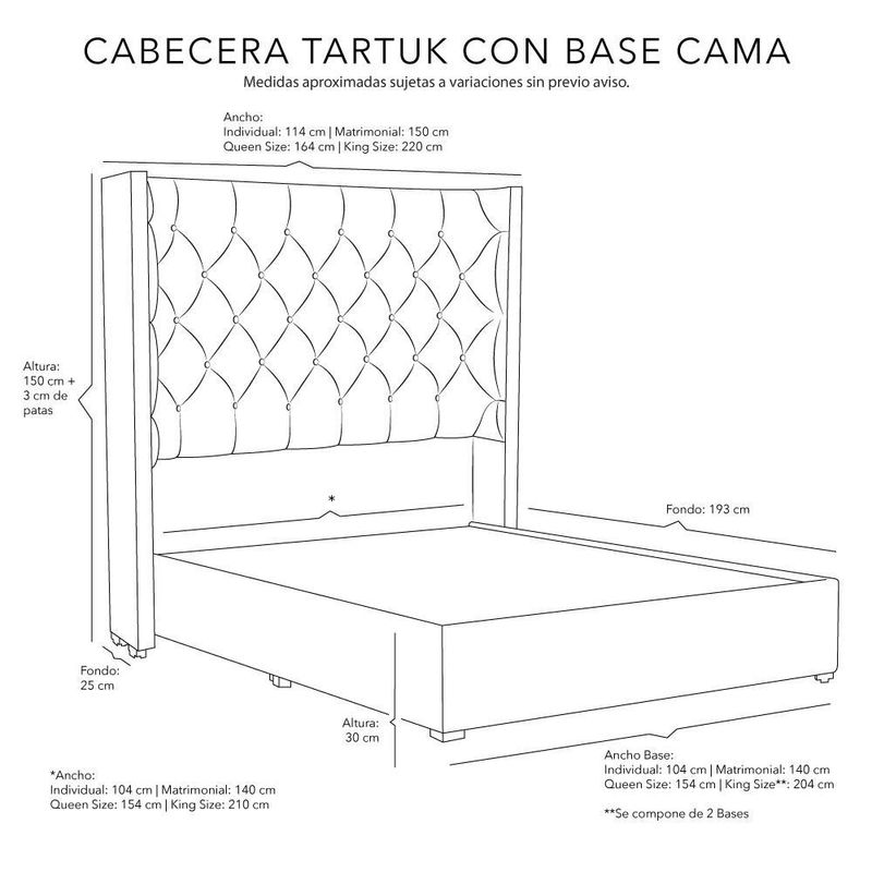 Cabecera Queen Size Tartuk Azul + Base Cama TRY