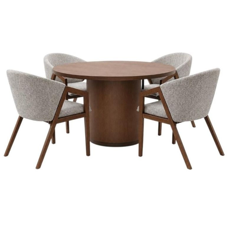 Comedor circular moderno cómodo de madera con 4 sillas color gris
