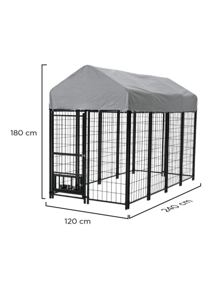 VANLIG, Jaula Para Mascotas 240x120cm Dalston, Metal Anticorrosivo, Techo impermeable, Montaje Rápido, Caseta Para Perros,Para Patios, Jardines, Negro