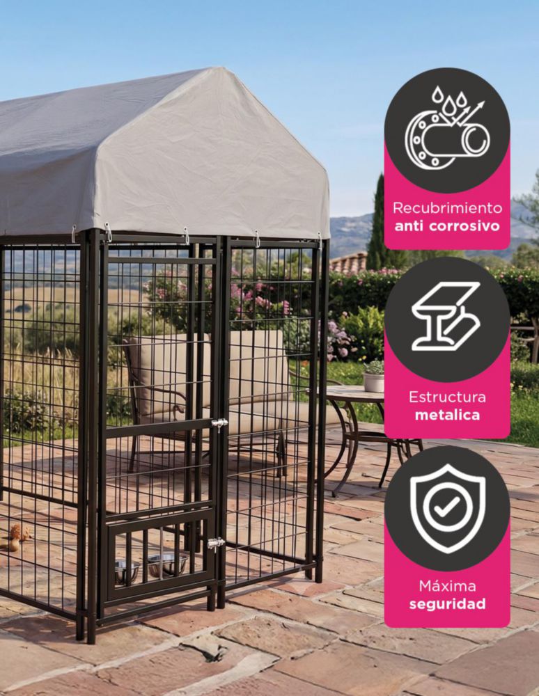 VANLIG, Jaula Para Mascotas 240x120cm Dalston, Metal Anticorrosivo, Techo impermeable, Montaje Rápido, Caseta Para Perros,Para Patios, Jardines, Negro