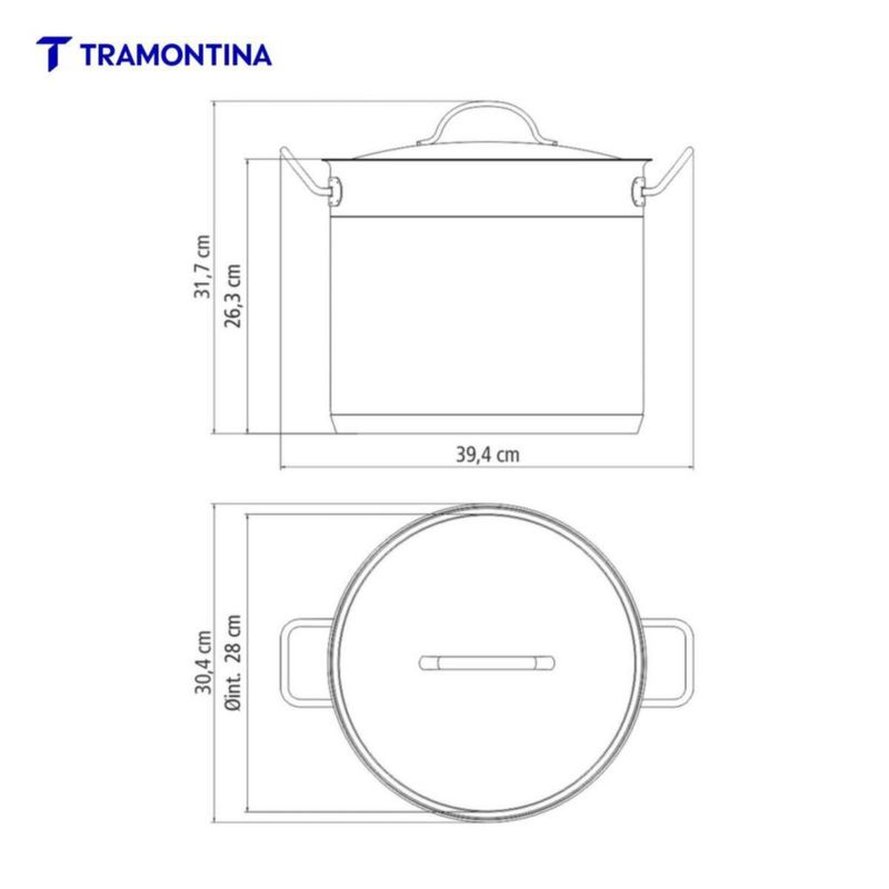 Olla Alta 28 cm Tramontina Professional Acero Inoxidable Fondo Triple Plata