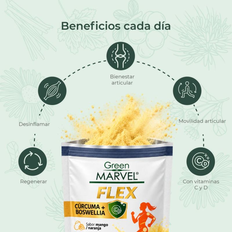 Green Marvel Flex Bebida En Polvo Con Colágeno Y Boswellia 4 Pack de 180 Gramos