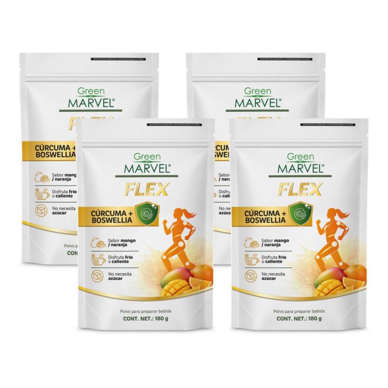 Green Marvel Flex Bebida En Polvo Con Colágeno Y Boswellia 4 Pack de 180 Gramos