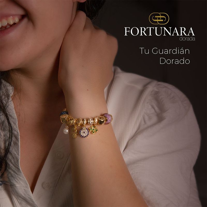 Pulsera Fortunara Elegante 12 Charms Baño De Oro 18k