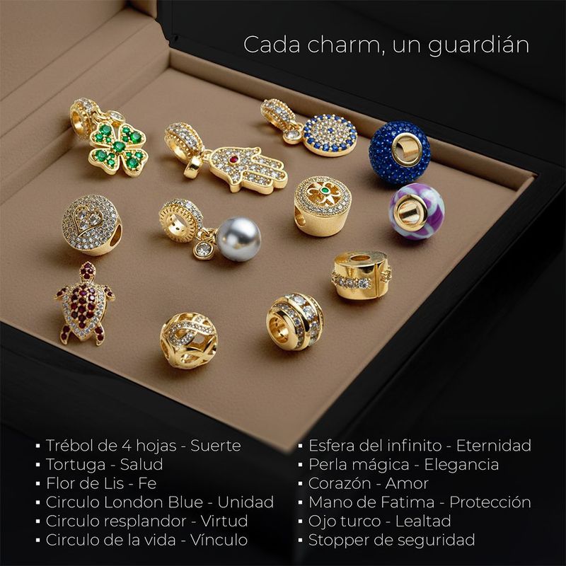 Pulsera Fortunara Elegante 12 Charms Baño De Oro 18k