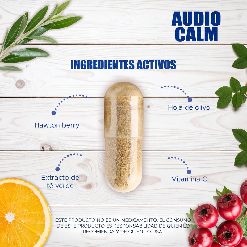 Suplemento Alimenticio Audio Calm Vitaminas B3, B6, B9, B12 + Vitamina C 60 Cápsulas 43.5 Gramos