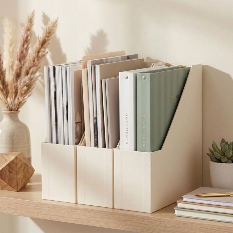 Juego de 3 porta revistas ZICOTO en beige y dorado