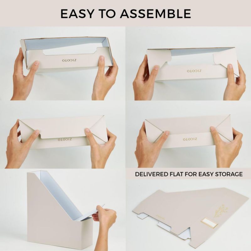 Juego de 3 porta revistas ZICOTO en beige y dorado