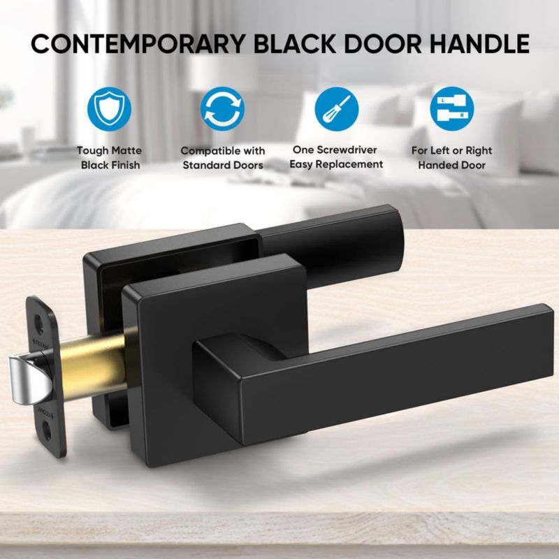 Manija de puerta TICONN negra mate cuadrada – 1 unidad (paso)