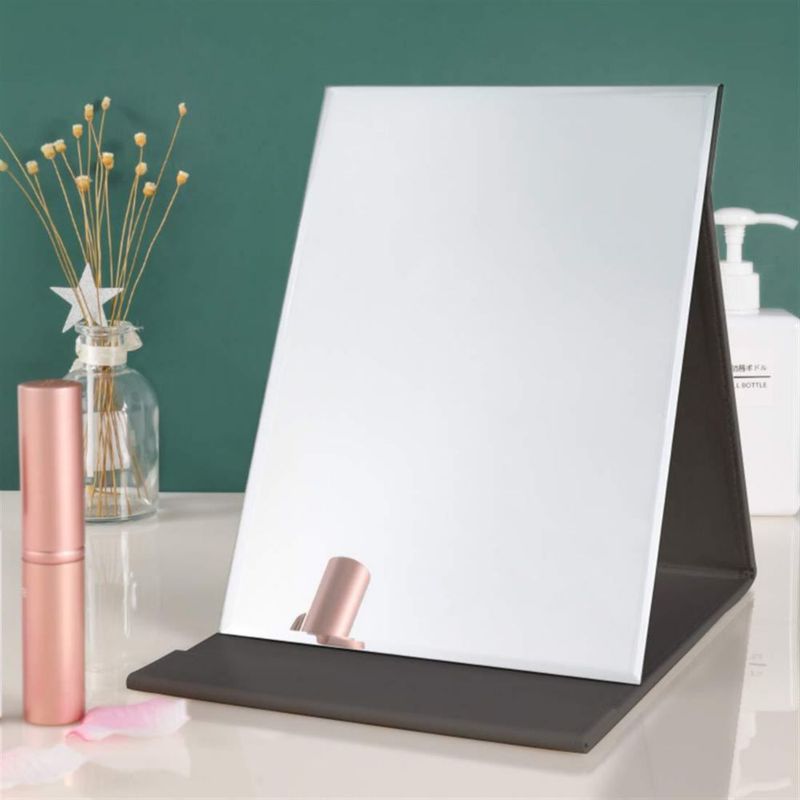 Espejo plegable de cuero PU Zcooooool 17 x 13 cm con vidrio HD