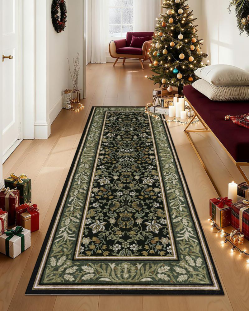 Alfombra corredor GarveeHome 183 cm x 61 cm Lavable Antideslizante Verde