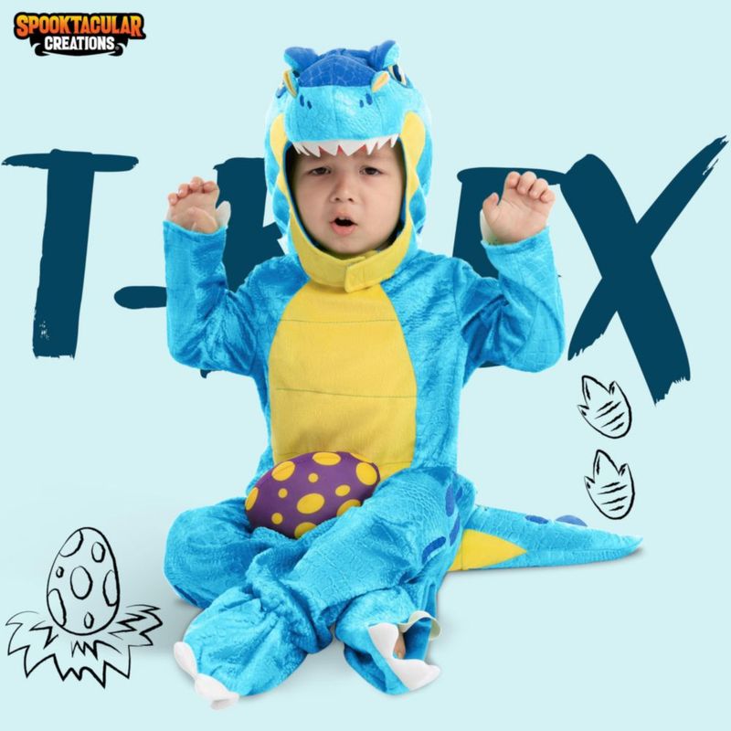 Spooktacular Creations Disfraz de Dinosaurio T.rex para Halloween – Conjunto Completo con Capucha Mono Cola Botines y Huevo de Tela para Niños