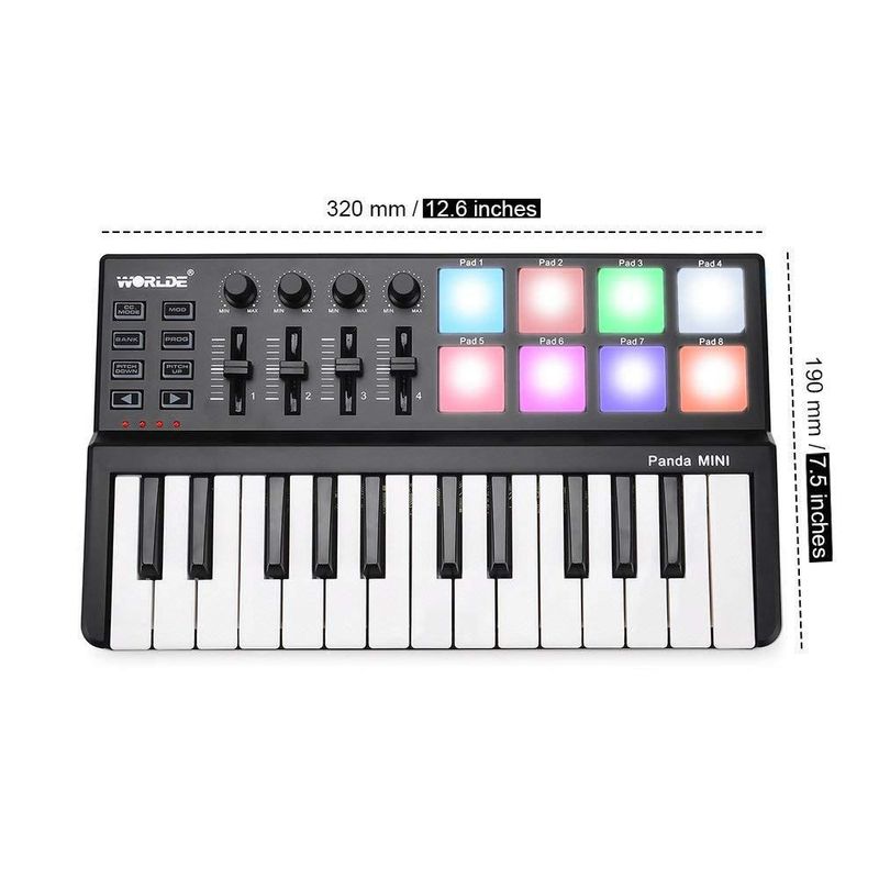 Teclado MIDI Vangoa de 25 teclas USB negro con pads de percusión