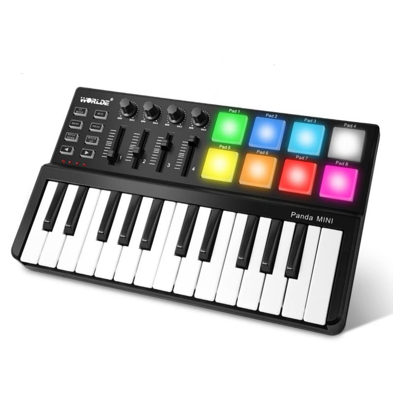 Teclado MIDI Vangoa de 25 teclas USB negro con pads de percusión