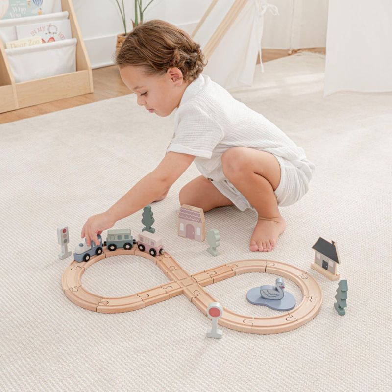 Circuito de tren de madera Comfy Cubs juguete para niños pequeños de 30 piezas