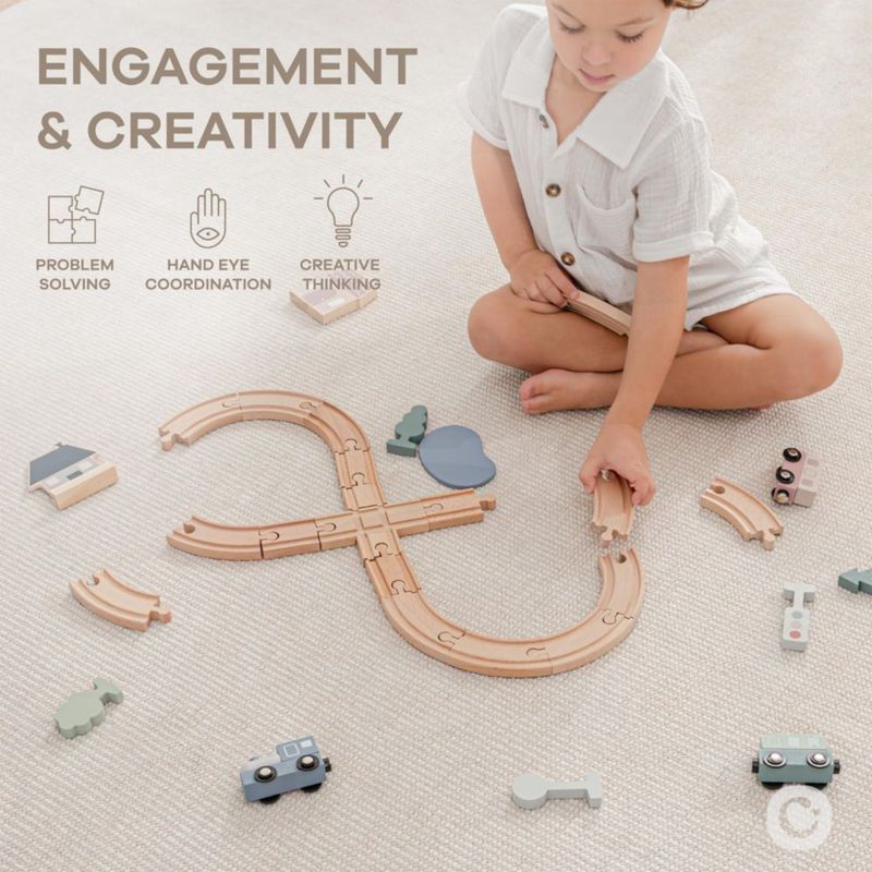 Circuito de tren de madera Comfy Cubs juguete para niños pequeños de 30 piezas