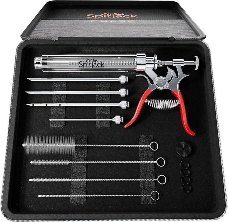 SpitJack PULSE Jeringa Inyectora de Carne Kit de Inyección de Marinada para BBQ para Pecho de Res Paleta de Cerdo y Pollo 50 ml con 4 Agujas de Acero