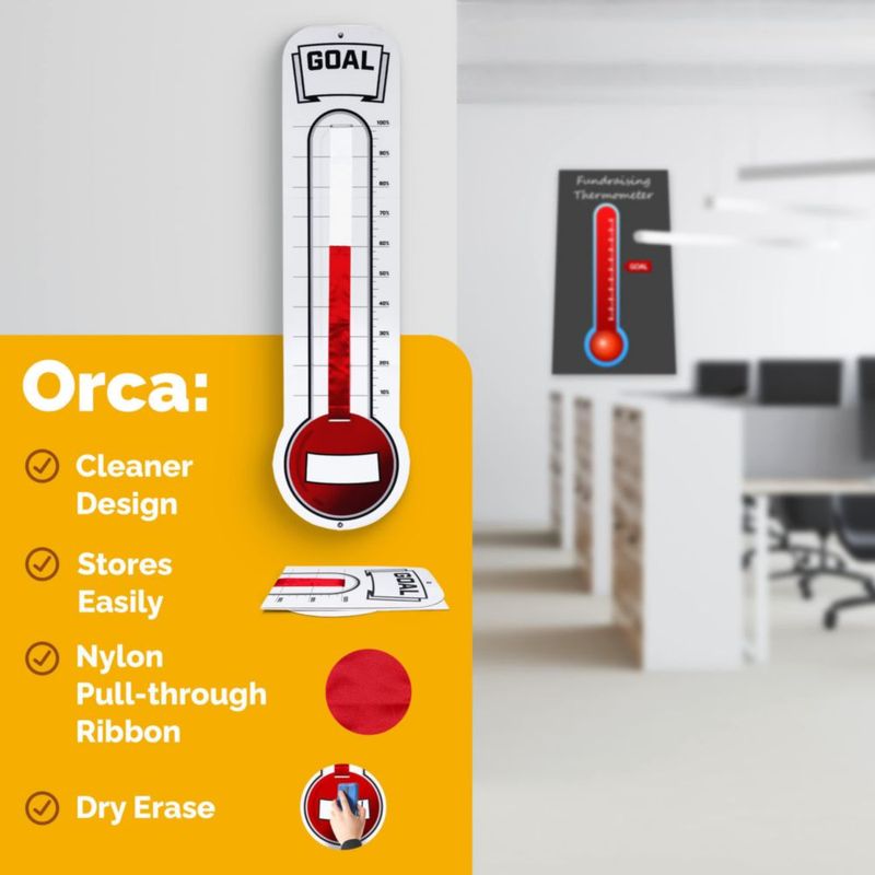 Termómetro de Recaudación Orca 117 cm x 30 cm Tablero de Seguimiento de Metas de Pizarra Secada