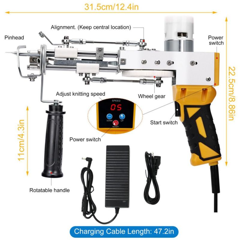 Kit de pistola de tufting para alfombras zowwfast 2 en 1 corte y bucle