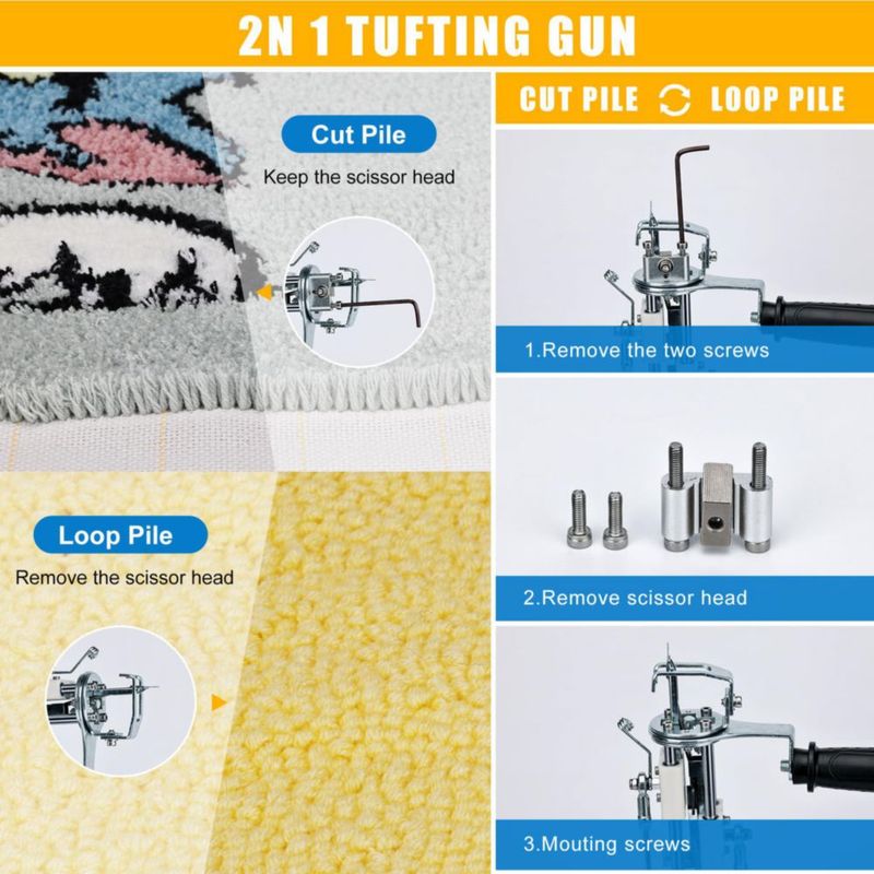 Kit de pistola de tufting para alfombras zowwfast 2 en 1 corte y bucle