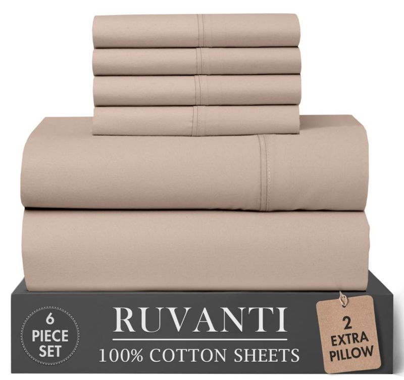Juego de sábanas RUVANTI Queen de algodón percal color Piedra Arena