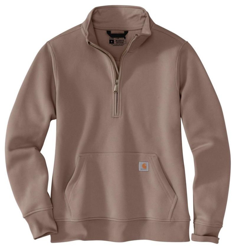 Sudadera Carhartt para mujer talla extragrande color marrón piedra con cremallera parcial