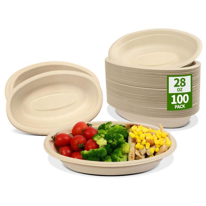 Tazones de papel AICHEF 820 ml paquete de 100 ovalados estilo chipotle