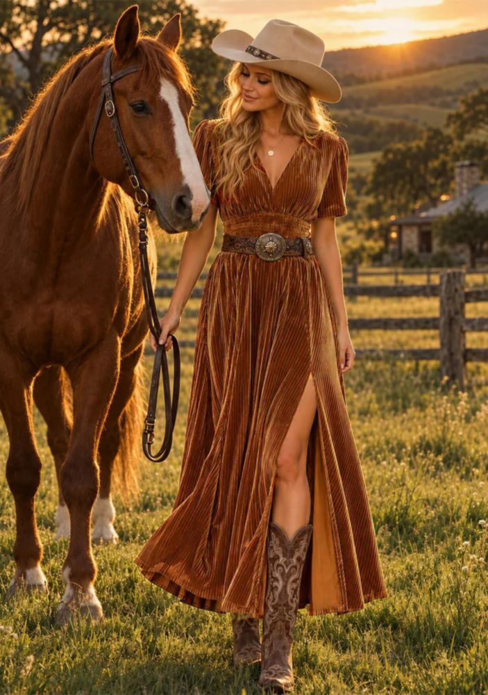 Vestido Maxi de Terciopelo Naranja Quemado Maxigerui - Talla L