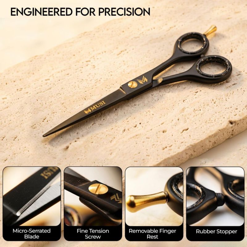 Tijeras de peluquería MUSI 16 cm negro mate profesional