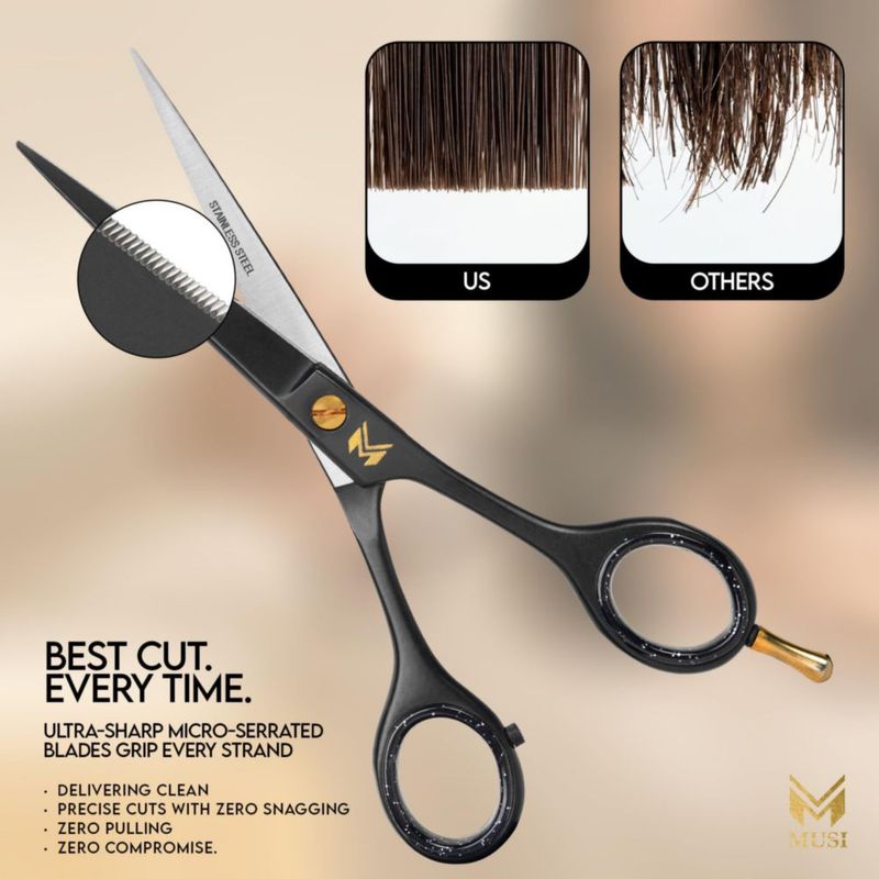 Tijeras de peluquería MUSI 16 cm negro mate profesional
