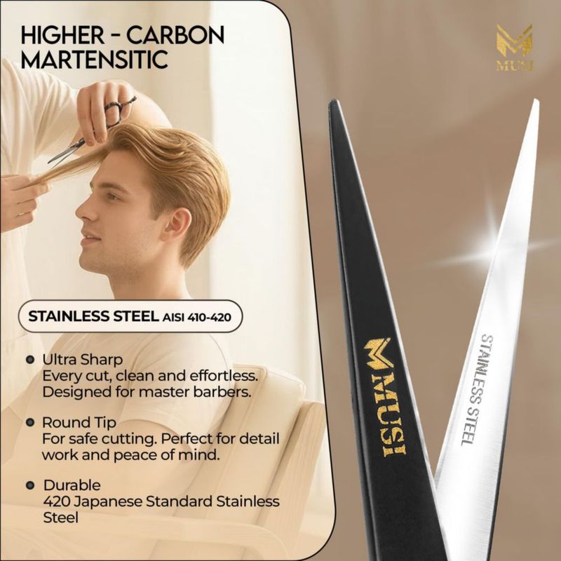 Tijeras de peluquería MUSI 16 cm negro mate profesional