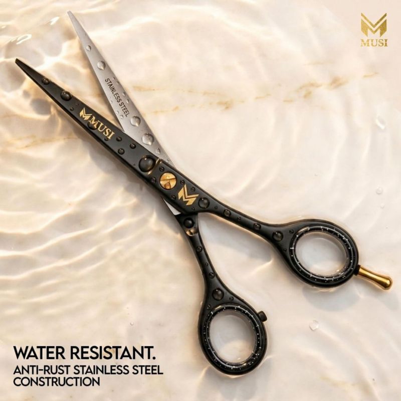Tijeras de peluquería MUSI 16 cm negro mate profesional
